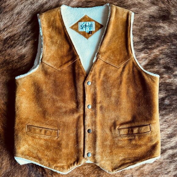Vintage Schott Suede Sherpa Western Rancher Vest - Picture 1 of 9